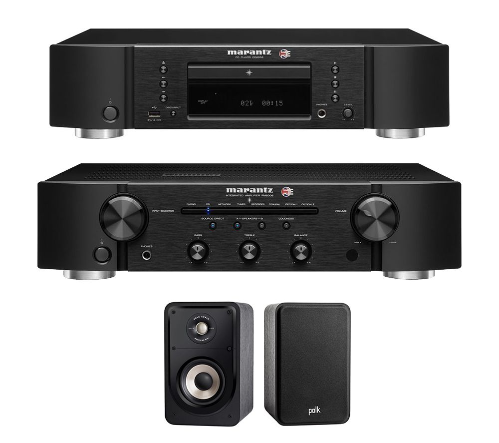 MARANTZ PM6006 UK Edition Stereo Amplifier, Bookshelf Speakers & CD Player Bundle - Black, Black