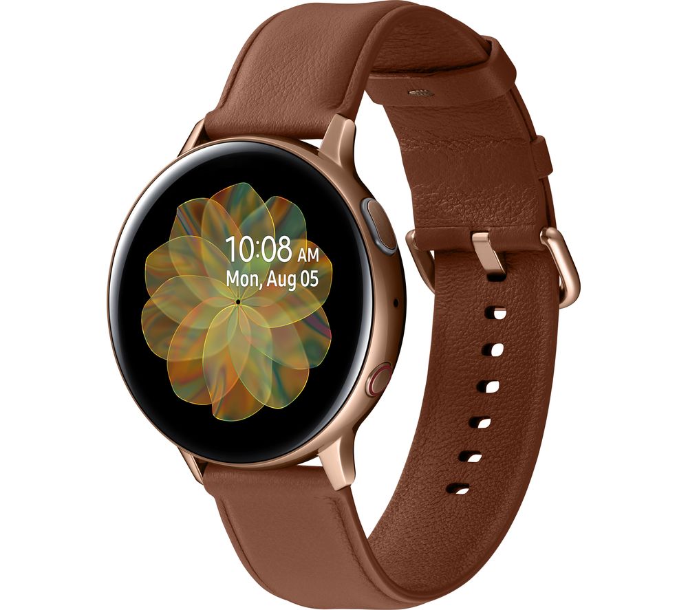 SAMSUNG Galaxy Watch Active2 4G - Gold, Leather & Stainless Steel, 44 mm, Stainless Steel
