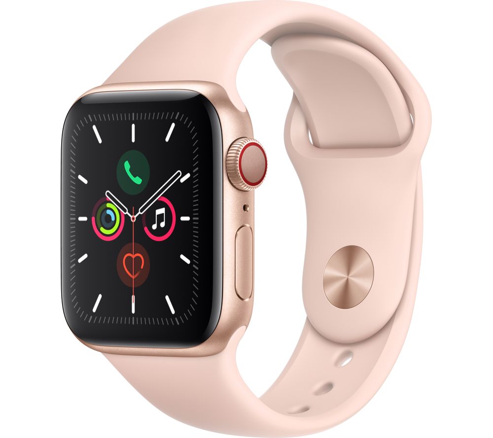 APPLE Watch Series 5 Cellular - Gold Aluminium with Pink Sand Sports Band, 44 mm, Gold