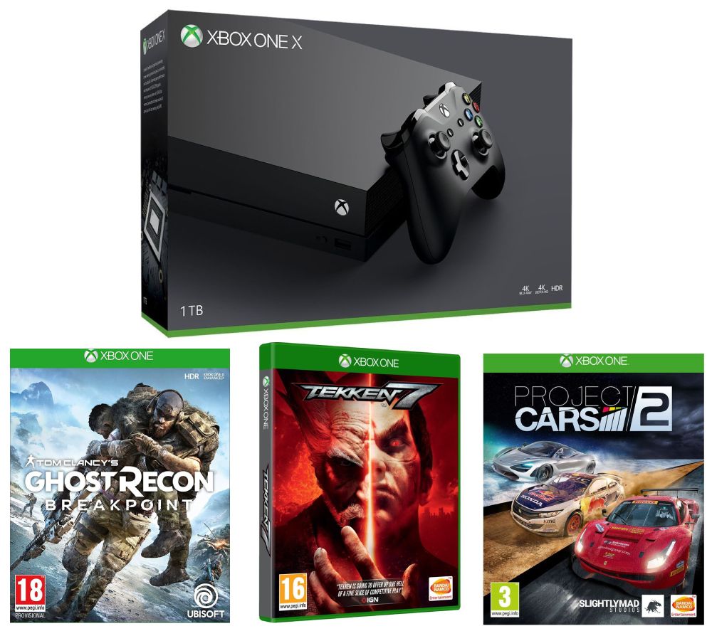 MICROSOFT Xbox One X, Tom Clancy's Ghost Recon Breakpoint, Tekken 7 & Project Cars 2 Bundle - Black, Black