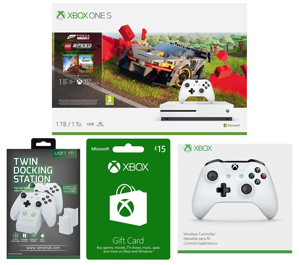 MICROSOFT Xbox One S, Forza Horizon, LEGO Speed Champions, Xbox Live £15 Gift Card, Docking Station & Wireless Controller Bundle