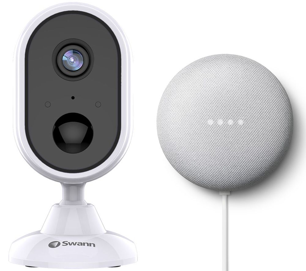 SWANN SWIFI-ALERTCAM-EU Full HD 1080p WiFi Security Camera & Google Nest Mini Chalk (2nd Gen) Bundle