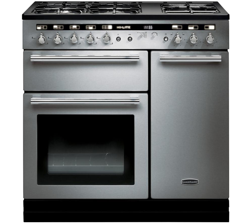 RANGEMASTER Hi-LITE 90 Dual Fuel Range Cooker - Stainless Steel & Chrome, Stainless Steel