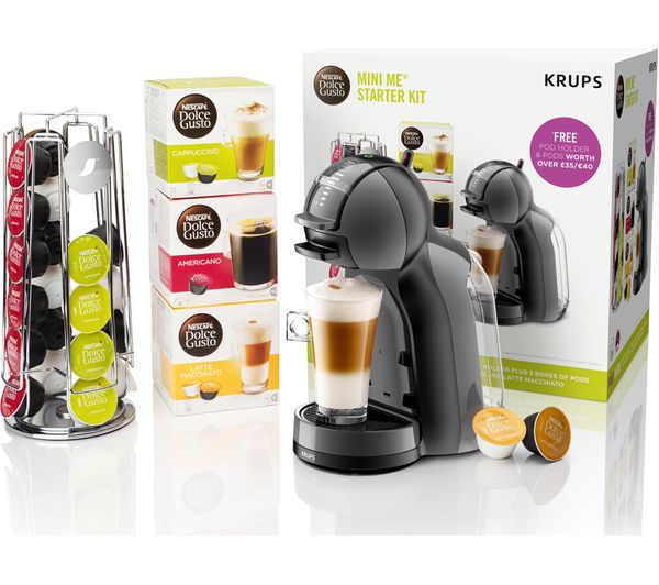 DOLCE GUSTO by Krups Mini Me KP128BUN Coffee Machine Starter Kit - Black & Grey, Black