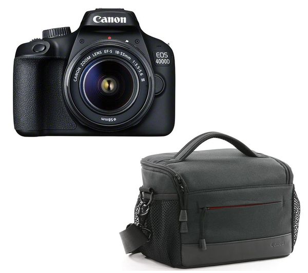 CANON EOS 4000D DSLR Camera, EF-S 18-55 mm f/3.5-5.6 III Lens & ES100 Bag Bundle