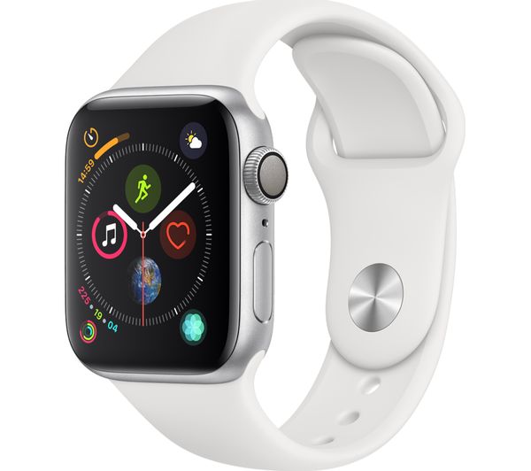APPLE Watch Series 4 - Silver & White Sports Band, 40 mm, Silver