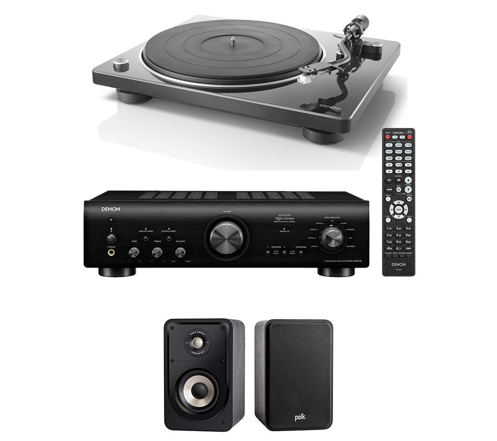 DENON PMA-800NE Integrated Amplifier, Belt Drive Turntable & Bookshelf Speakers Bundle - Black, Black