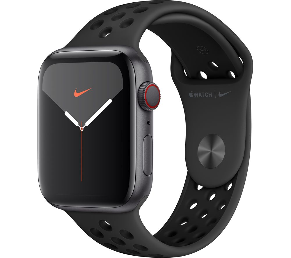 APPLE Watch Series 5 Cellular - Space Grey Aluminium with Anthracite & Black Nike Sports Band, 44 mm, Grey