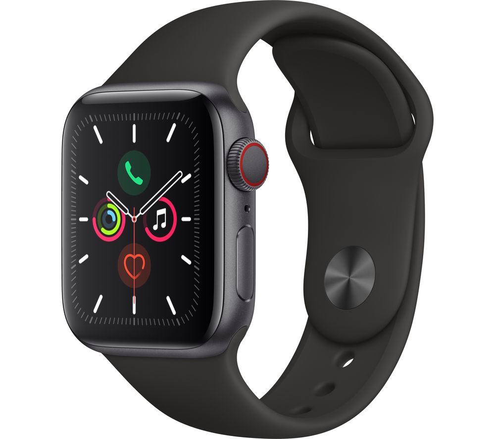 APPLE Watch Series 5 Cellular - Space Grey Aluminium with Black Sports Band, 44 mm, Grey