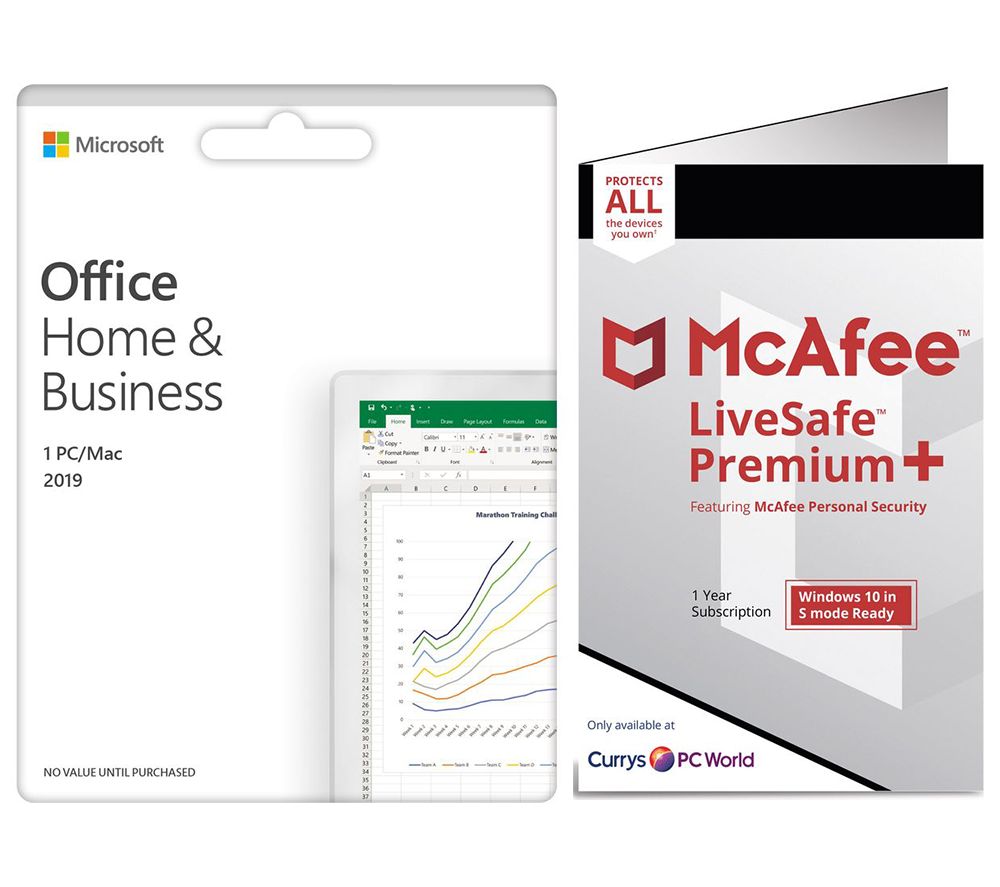MICROSOFT Office Home & Business 2019 & McAfee LiveSafe Premium 2020 Bundle