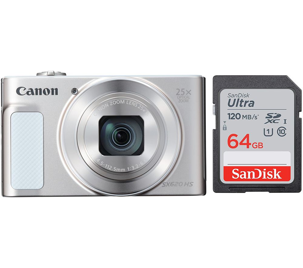 CANON PowerShot SX620 HS Compact Camera & 64 GB Memory Card Bundle - White, White