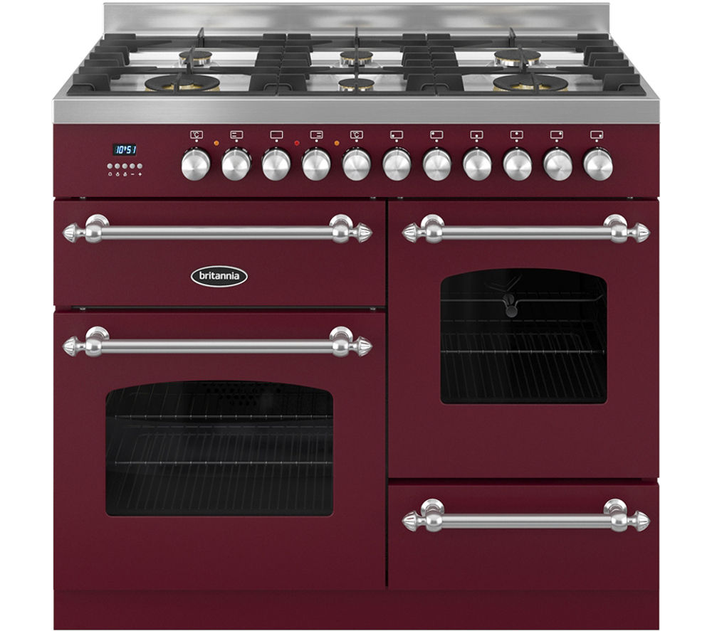 BRITANNIA Fleet 100 XG RC10XGGFLBUR Dual Fuel Range Cooker - Matte Burgundy & Stainless Steel, Stainless Steel