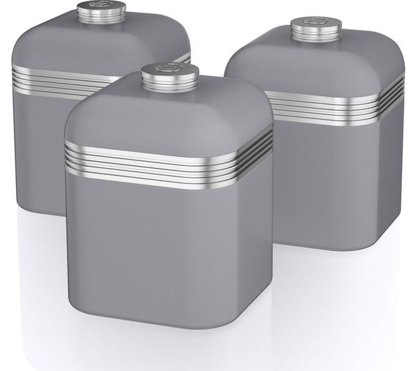 SWAN Retro SWKA1020GRN 1-litre Canisters - Grey, Pack of 3, Grey