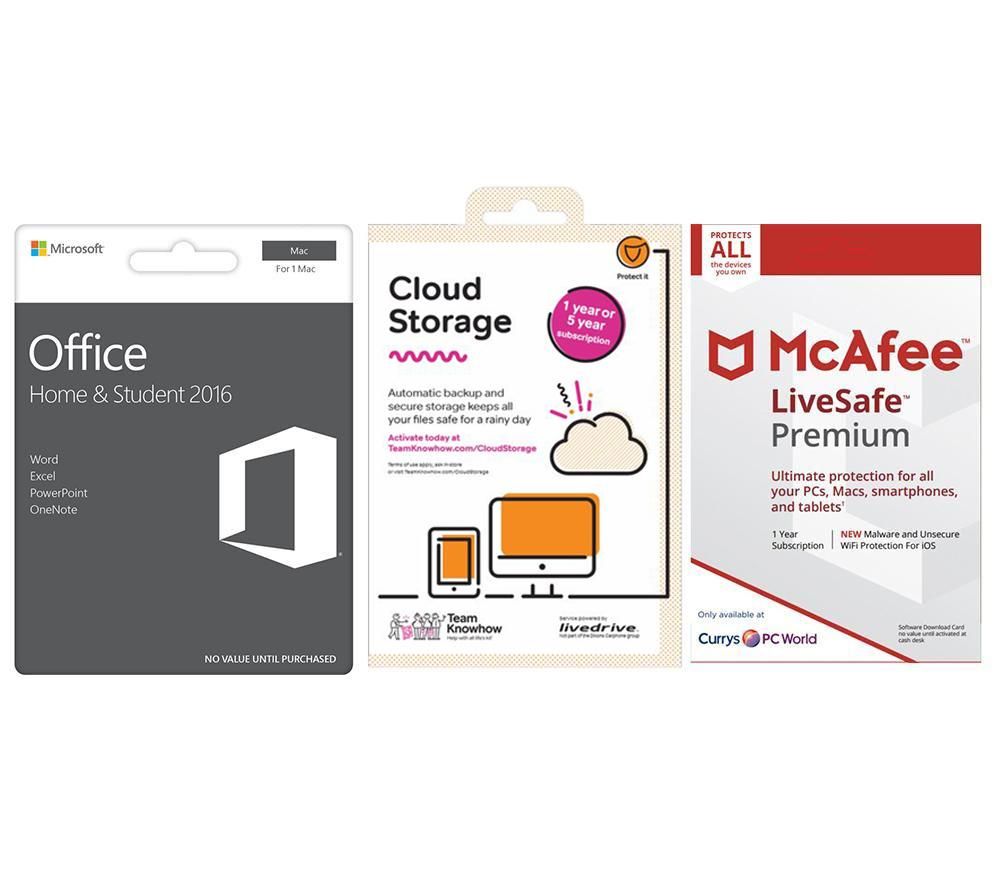 MICROSOFT Office Home & Student for Mac, 2 TB Cloud Storage & LiveSafe Unlimited Bundle