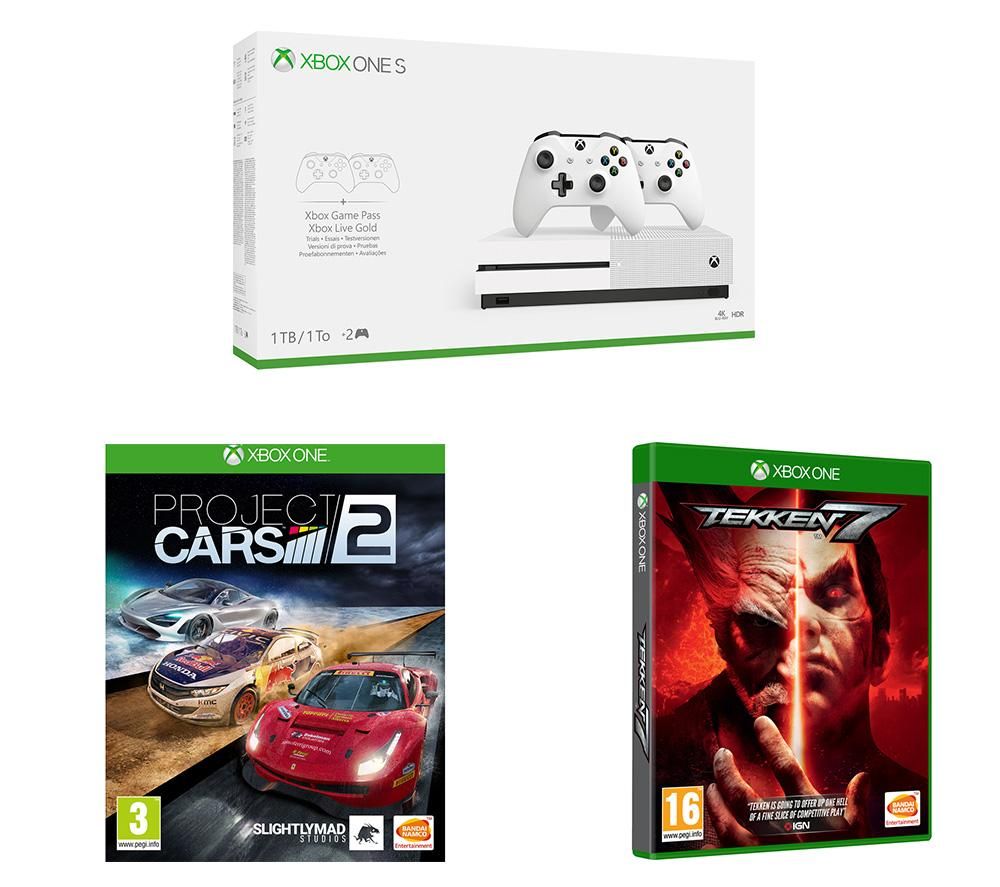 MICROSOFT Xbox One S, Dual Wireless Controllers, Tekken 7 & Project Cars 2 Bundle - 1 TB, Gold