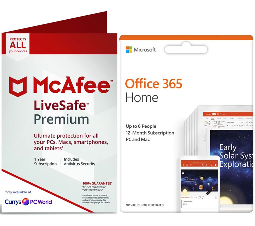 MCAFEE LiveSafe Premium 2019 for Unlimited Devices & Office 365 Home for 5 Users Bundle - 1 year