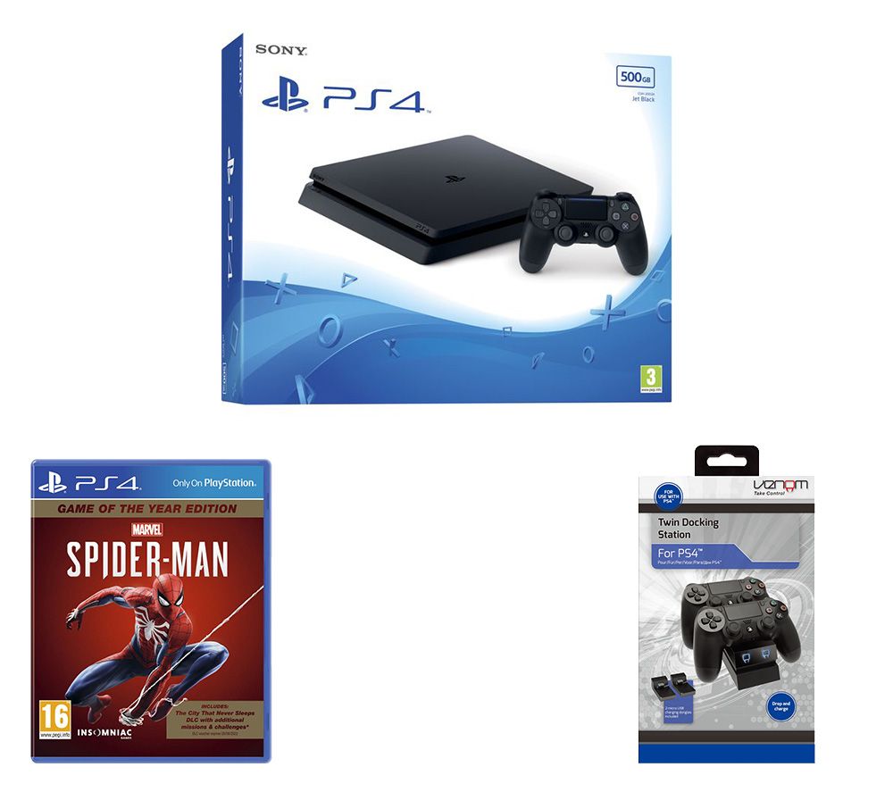 SONY PlayStation 4, Marvel's Spider-Man: Game of the Year Edition & Twin Docking Station Bundle - 500 GB, Red