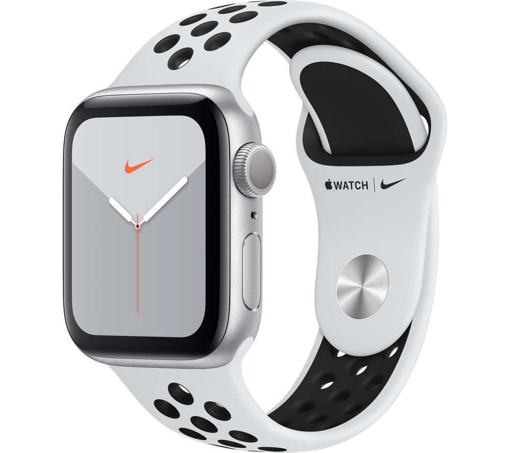 APPLE Watch Series 5 - Silver with Pure Platinum & Black Nike Sports Band, 40 mm, Silver
