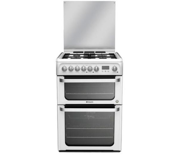 HOTPOINT HUD61P Dual Fuel Cooker - White, White
