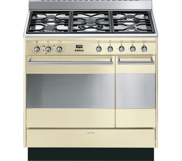 SMEG Concert 90 cm Dual Fuel Range Cooker - Cream & Stainless Steel, Stainless Steel