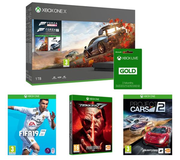 Xbox One X with Forza Horizon 4, Tekken 7, FIFA 19, Project Cars 2 & Xbox LIVE Membership Bundle, Gold