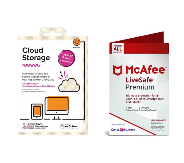 MCAFEE LiveSafe Premium (1 year, unlimited devices) & Team KnowHow Cloud Storage (1 year, 2 TB) Bundle