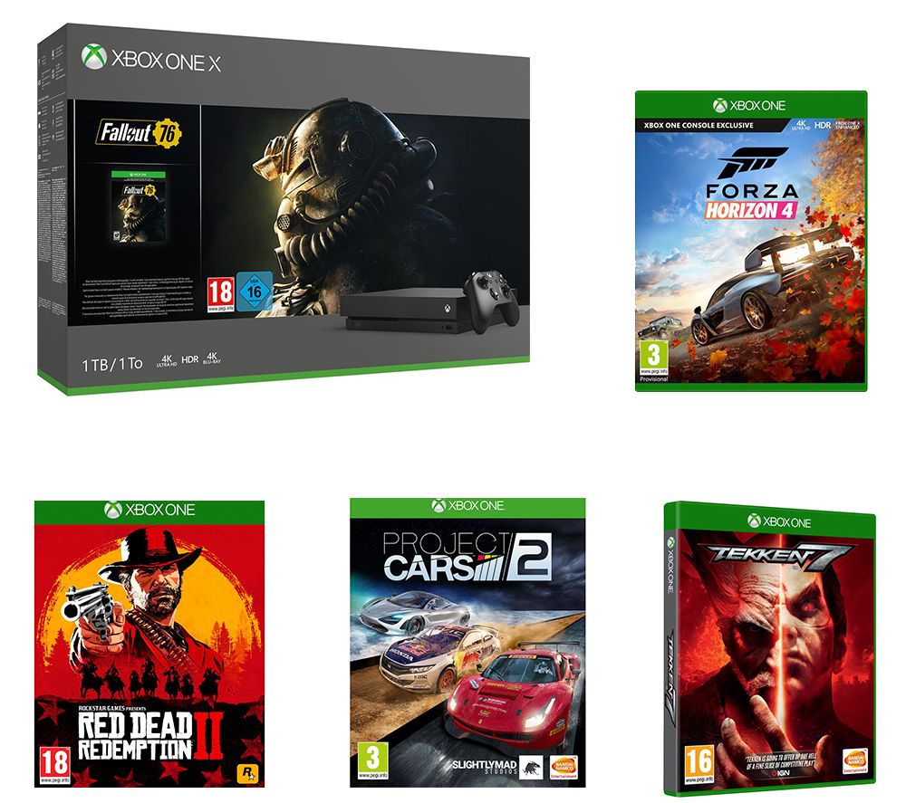 MICROSOFT Xbox One X, Fallout 76, Red Dead Redemption 2, Tekken 7, Forza Horizon 4 & Project Cars 2 Bundle, Red
