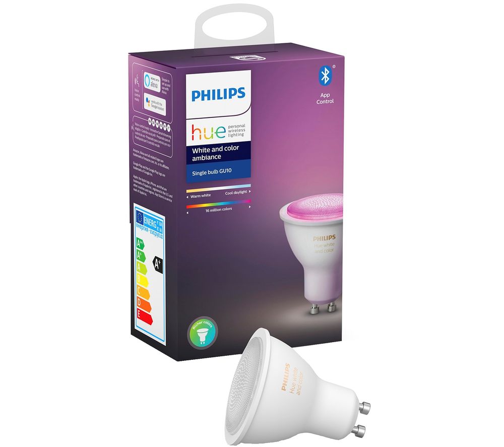 PHILIPS Hue White & Colour Ambience Bluetooth LED Bulb - GU10, White