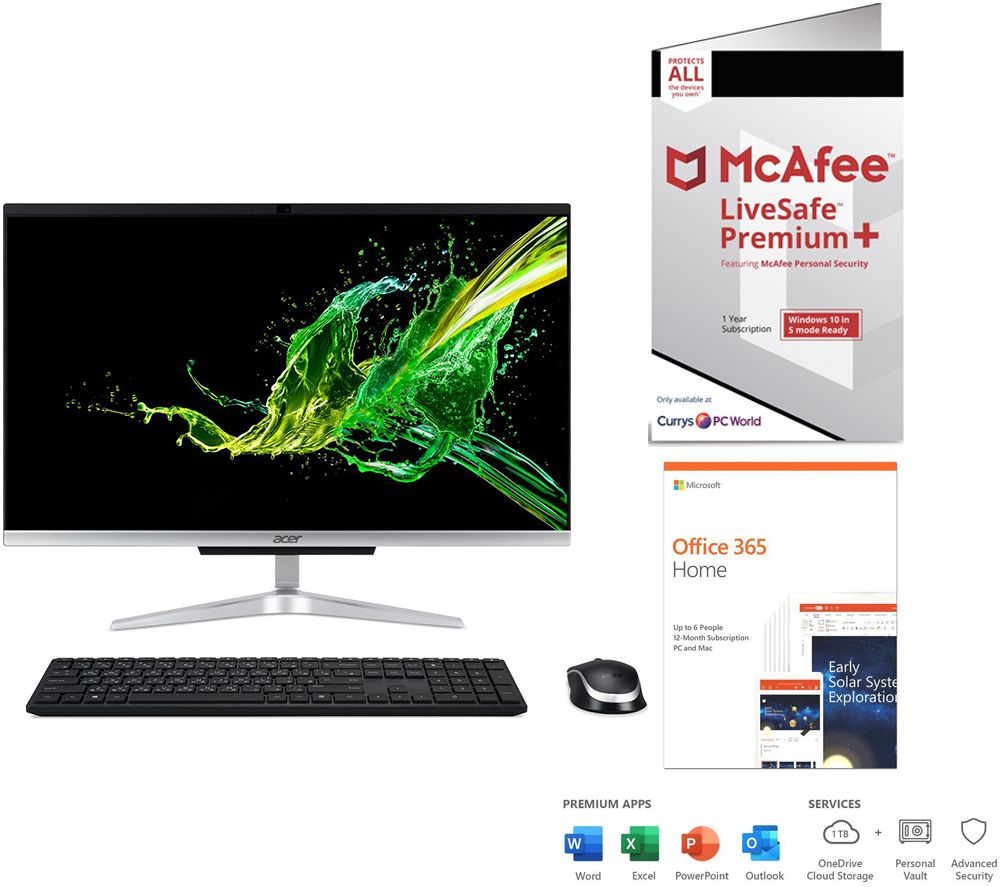 ACER C24-960 23.8" All-in-One PC, Microsoft Office 365 Home & McAfee LiveSafe Premium 2020 Bundle