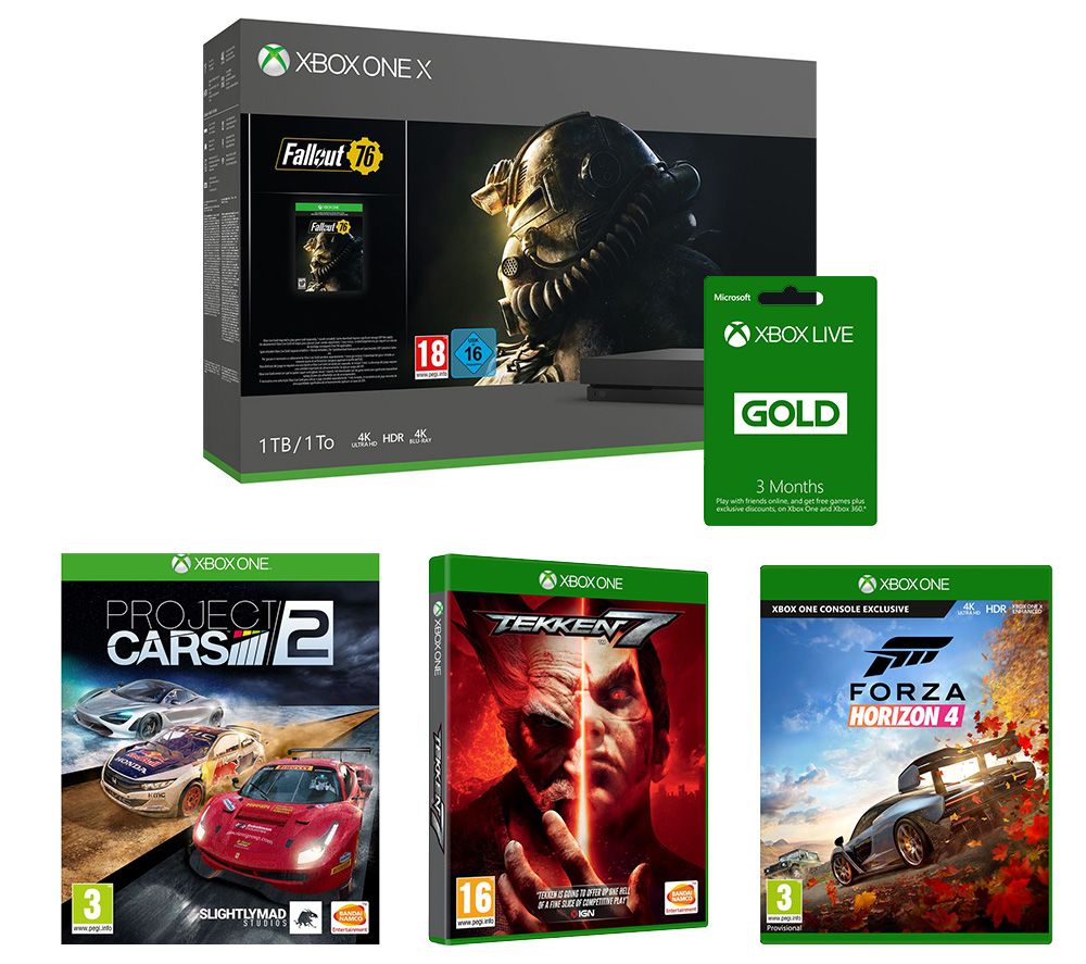 MICROSOFT Xbox One X, Fallout 76, Tekken 7, Project Cars 2, Forza Horizon 4 & Xbox LIVE Gold Bundle, Gold