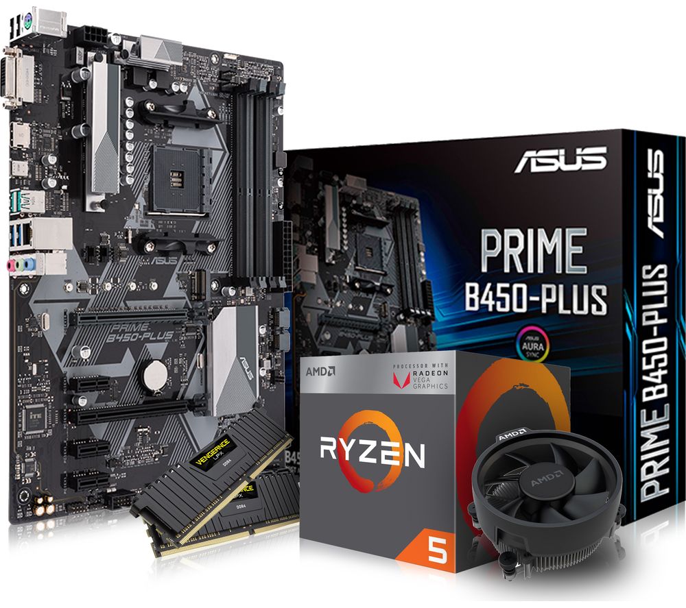 PC SPECIALIST AMD Ryzen 5 Processor, PRIME B450-PLUS Motherboard, 8 GB RAM & AMD Cooler Components Bundle
