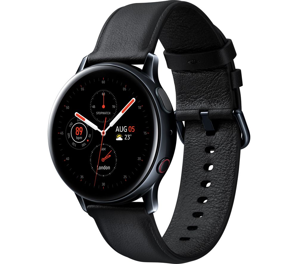 SAMSUNG Galaxy Watch Active2 4G - Black, Leather & Stainless Steel, 40 mm, Stainless Steel