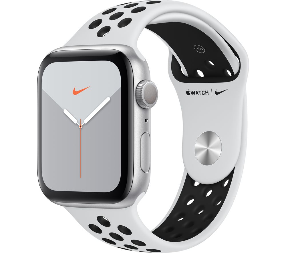 APPLE Watch Series 5 - Silver with Pure Platinum & Black Nike Sports Band, 44 mm, Silver