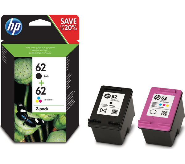 HP 62 Black & Tri-colour Ink Cartridges - Twin Pack, Black