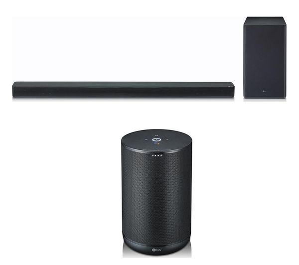 LG SK8 2.1 Wireless Soundbar with Dolby Atmos & ThinQ WK7 Voice Controlled Speaker Bundle - Black, Black