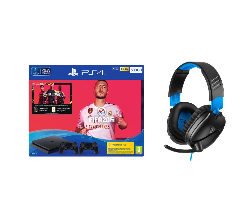 SONY Playstation 4 with FIFA 20, Two Wireless Controllers & Gaming Headset Bundle - 500 GB