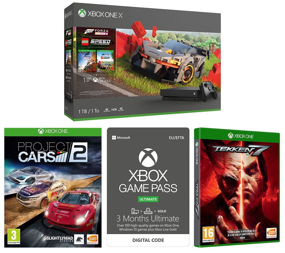 MICROSOFT Xbox One X, Forza Horizon 4, LEGO Speed Champions, Tekken 7, Project Cars 2 & Xbox One Game Pass Ultimate Bundle, Gold