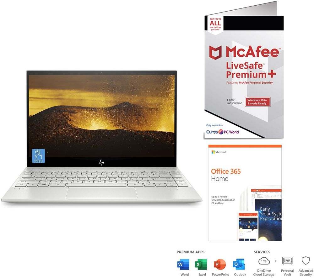 HP ENVY 13.3" Laptop, Microsoft 365 Home & McAfee LiveSafe Premium 2020 Bundle