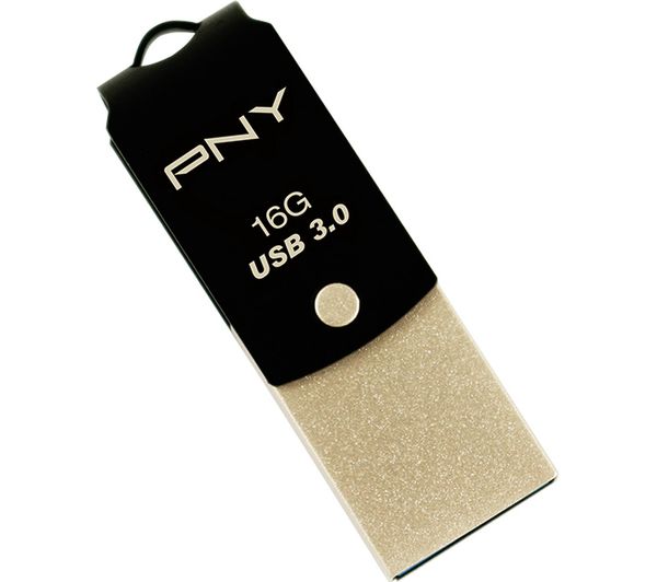 PNY Duo-Link USB 3.0 and Type-C Memory Stick - 16 GB, Black, Black