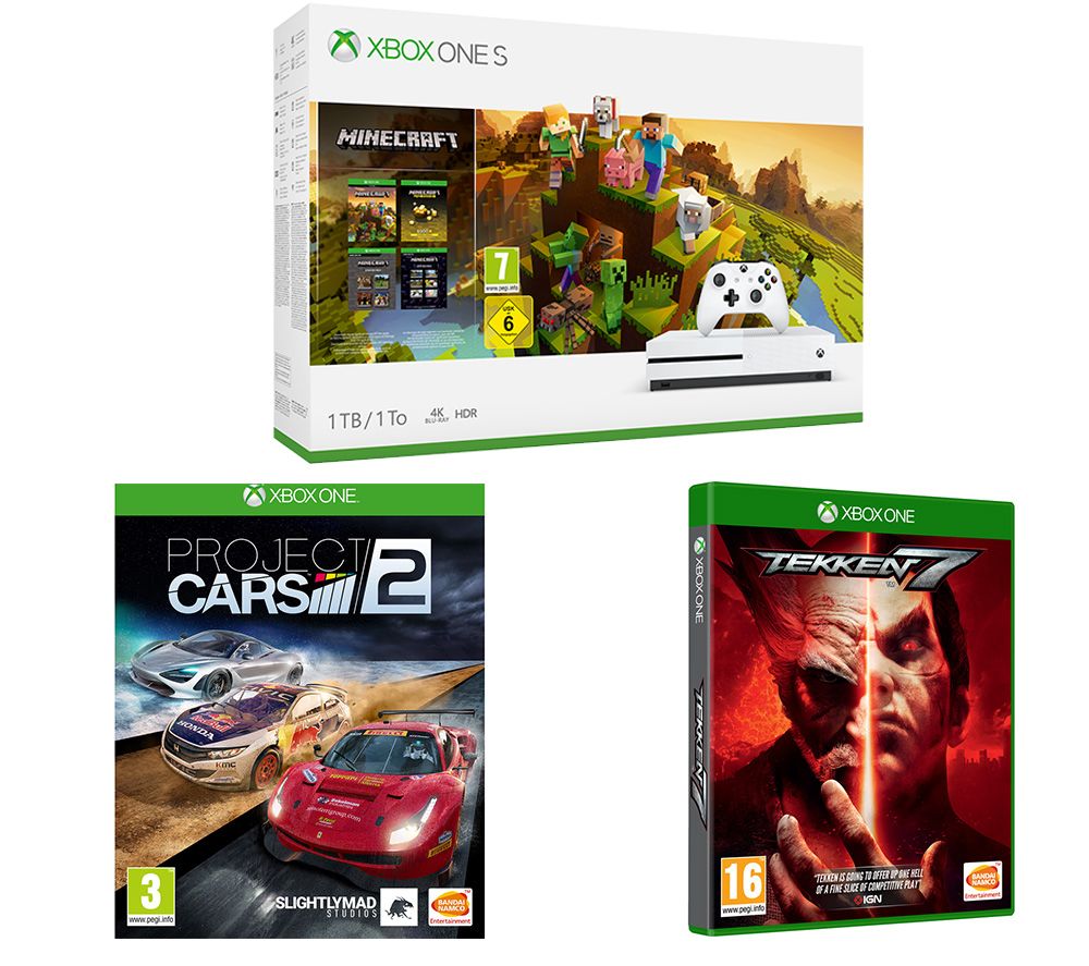 MICROSOFT Xbox One S, Minecraft, Tekken 7 & Project Cars 2 Bundle, Snow