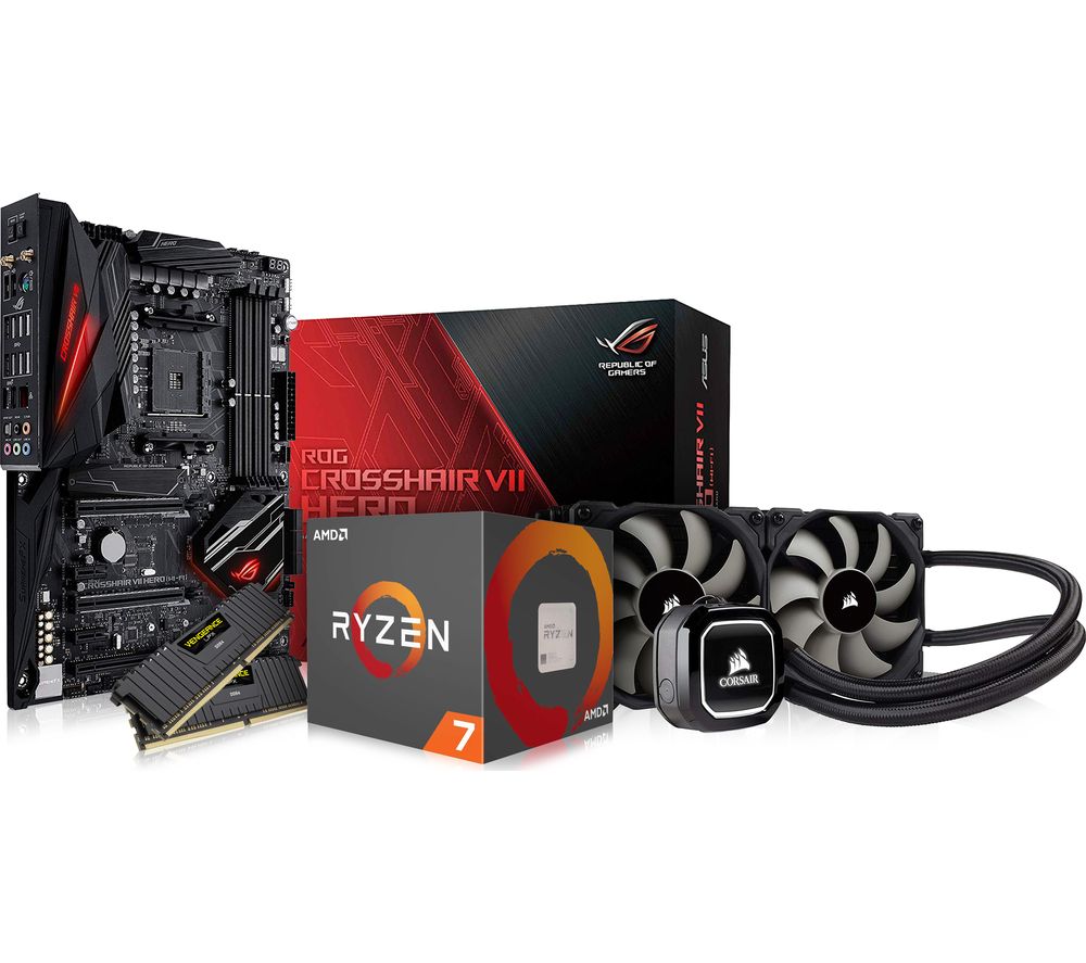 PC SPECIALIST AMD Ryzen 7 X Processor, CROSSHAIR VII HERO Motherboard, 16 GB RAM & Corsair Cooler Components Bundle