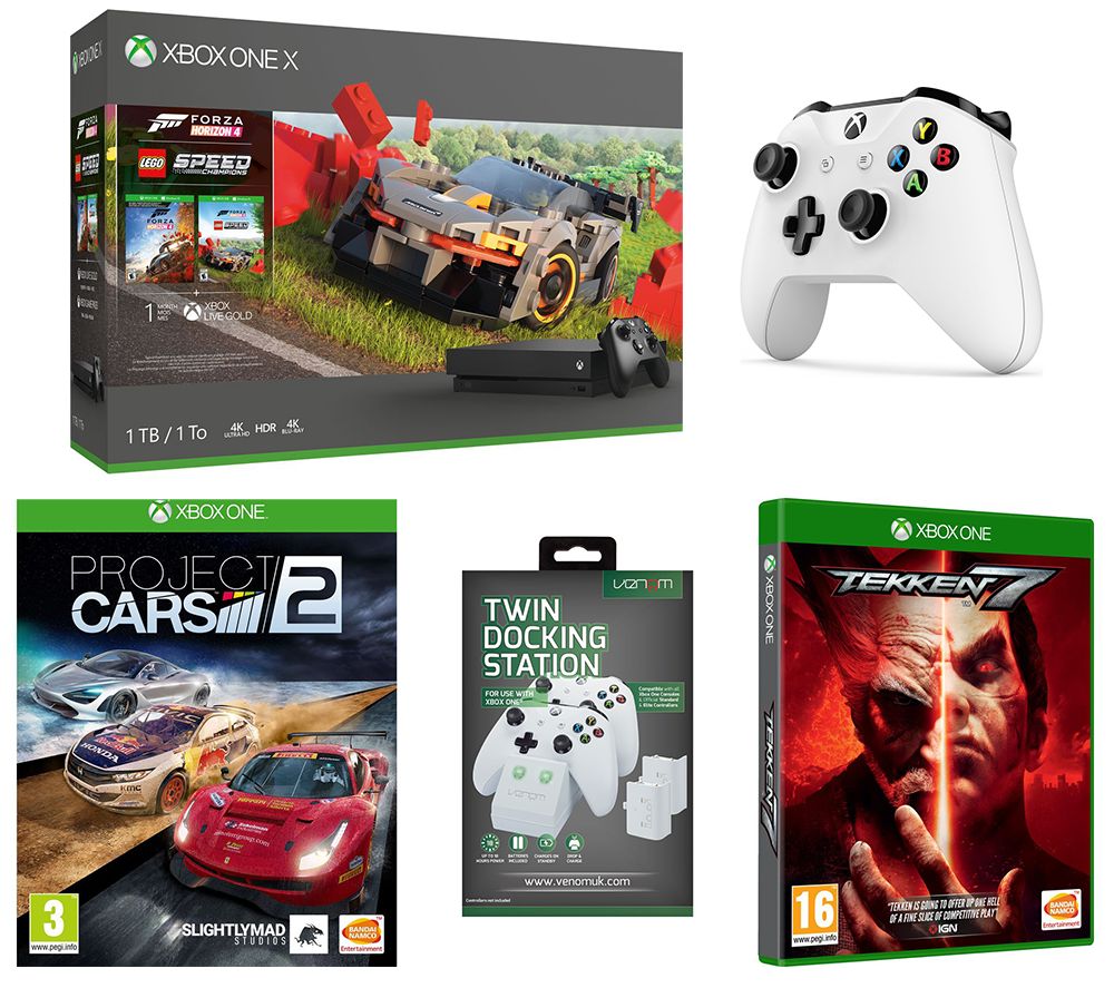 MICROSOFT Xbox One X, Forza Horizon 4, LEGO Speed Champions, Tekken 7, Project Cars 2, Wireless Controller & Docking Station Bundle