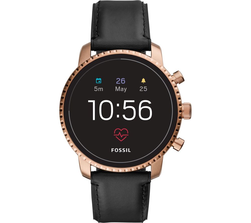 FOSSIL Explorist HR FTW4017 Smartwatch - Black & Rose Gold, Leather Strap, Black