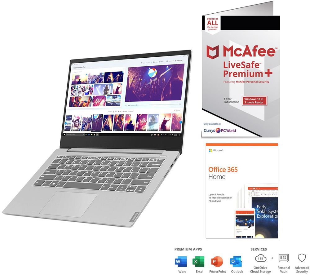 LENOVO IdeaPad S340 14" Laptop, Microsoft Office 365 Home & McAfee LiveSafe Premium 2020 Bundle