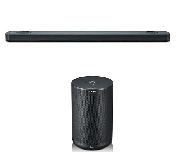 LG SK9Y 5.1.2 Wireless Sound Bar with Dolby Atmos & ThinQ WK7 Voice Controlled Speaker Bundle - Black, Black
