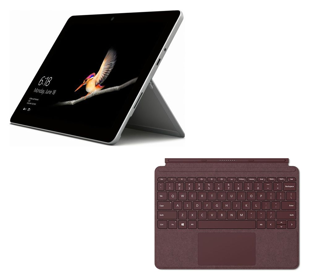 MICROSOFT 10" Surface Go with Burgundy Typecover - 128 GB, Gold