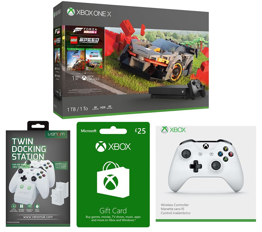 MICROSOFT Xbox One X, Forza Horizon 4, LEGO Speed Champions, Wireless Controller, Twin Docking Station & Xbox Live Gift Card Bundle