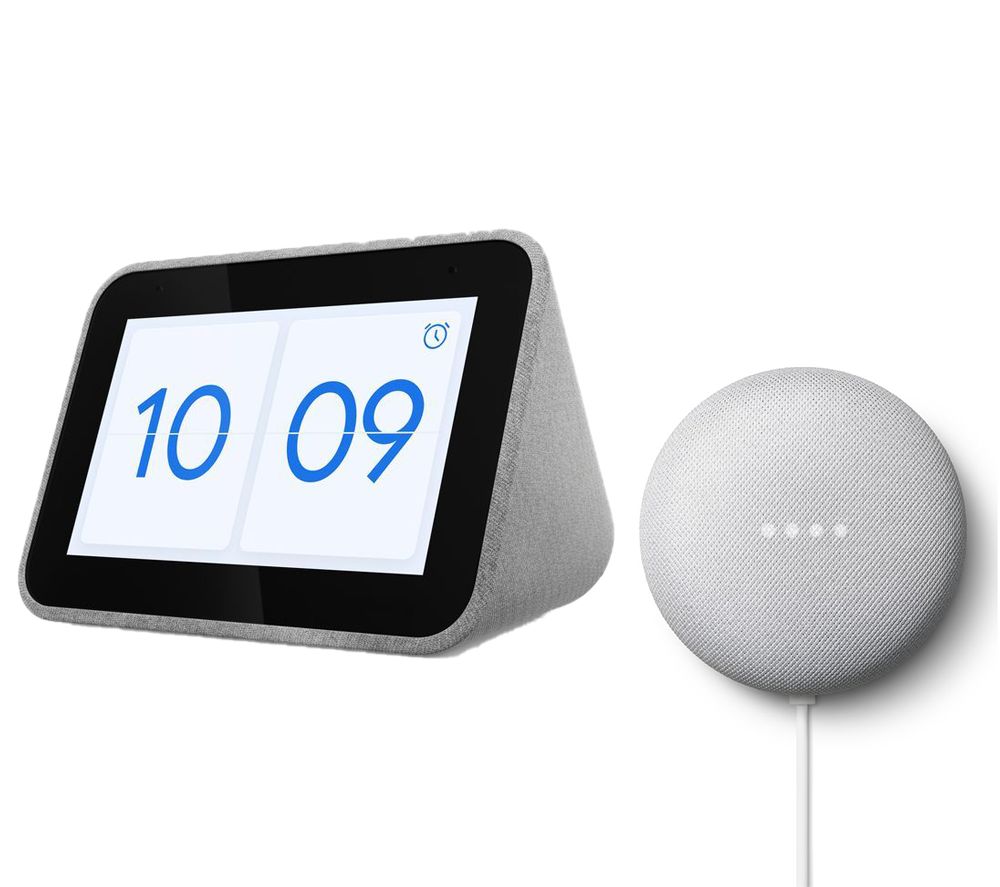 LENOVO Smart Clock with Google Assistant & Chalk Google Nest Mini (2nd Gen) Bundle
