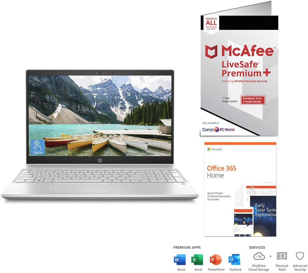 HP Pavilion 15.6" Laptop, Microsoft Office 365 Home & McAfee LiveSafe Premium 2020 Bundle