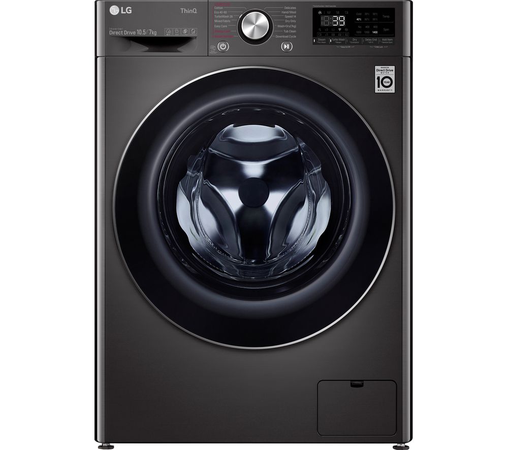 LG TurboWash 360 with AI DD V9 FWV917BTSE WiFi-enabled 10.5 kg Washer Dryer - Black Steel, Black